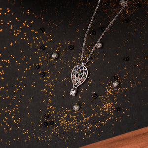 Multi Color CZ Hot Air Balloon Sterling Silver Necklace
