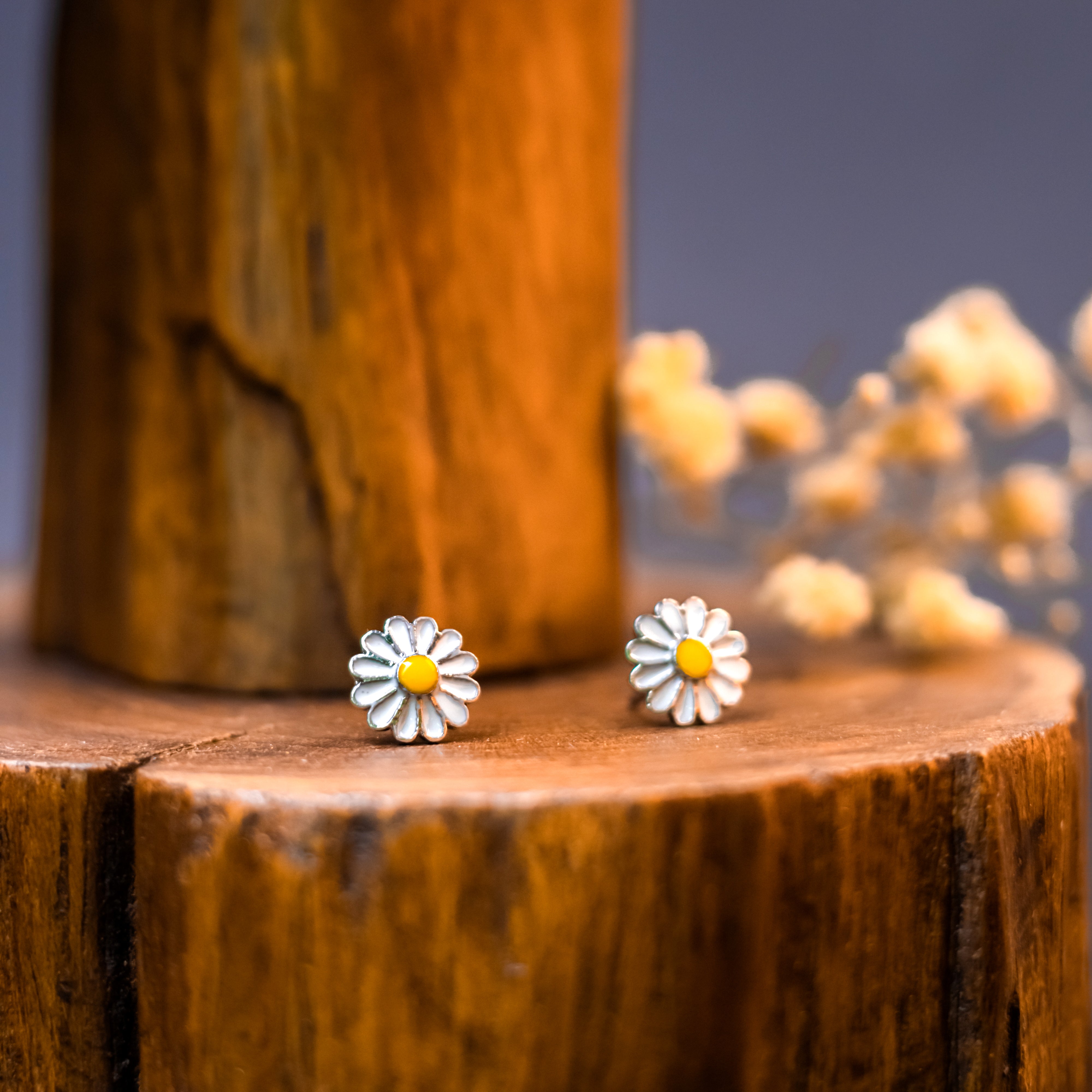 Enamel Daisy Sterling Silver Stud Earrings