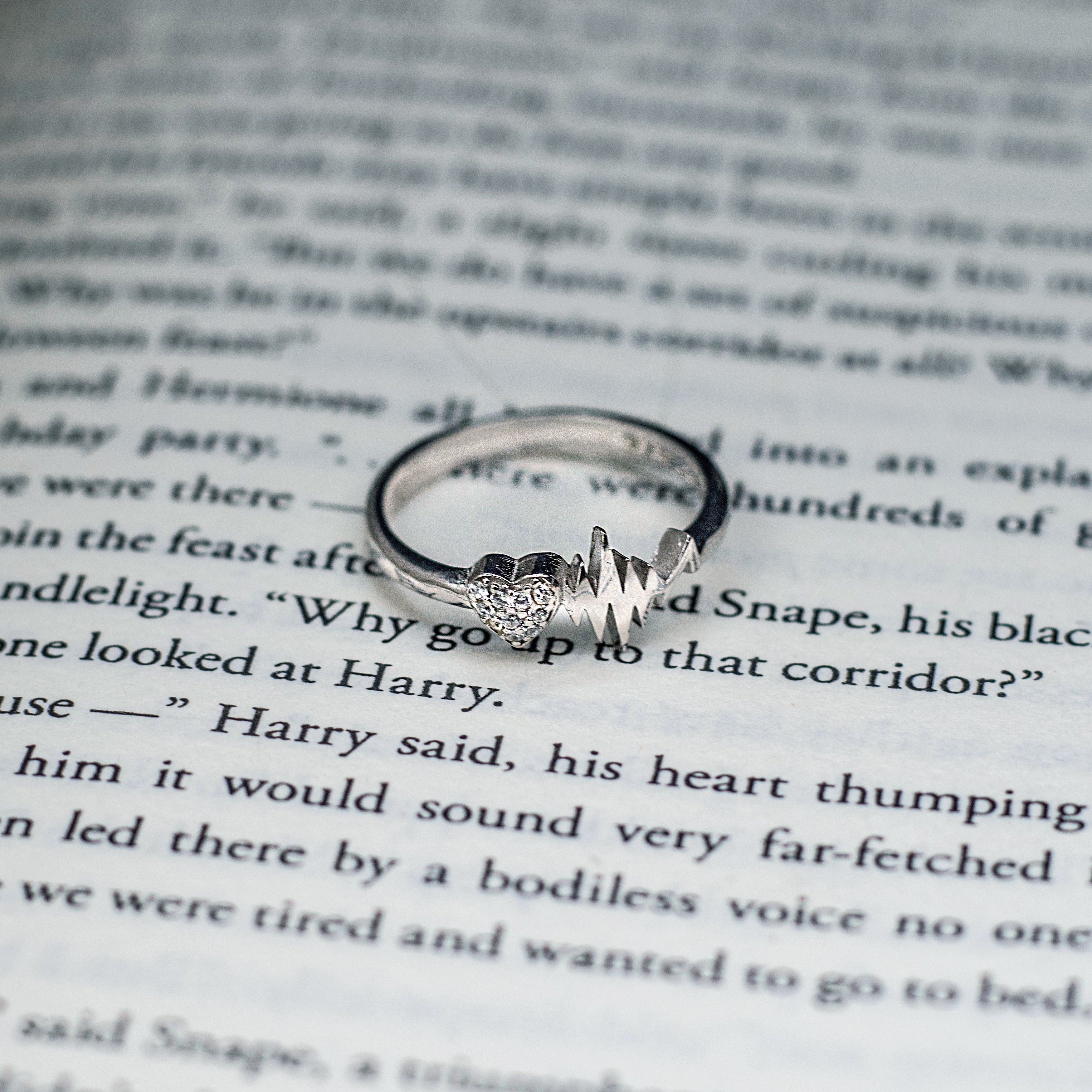 Pave CZ Heart & Heartbeat Sterling Silver Ring