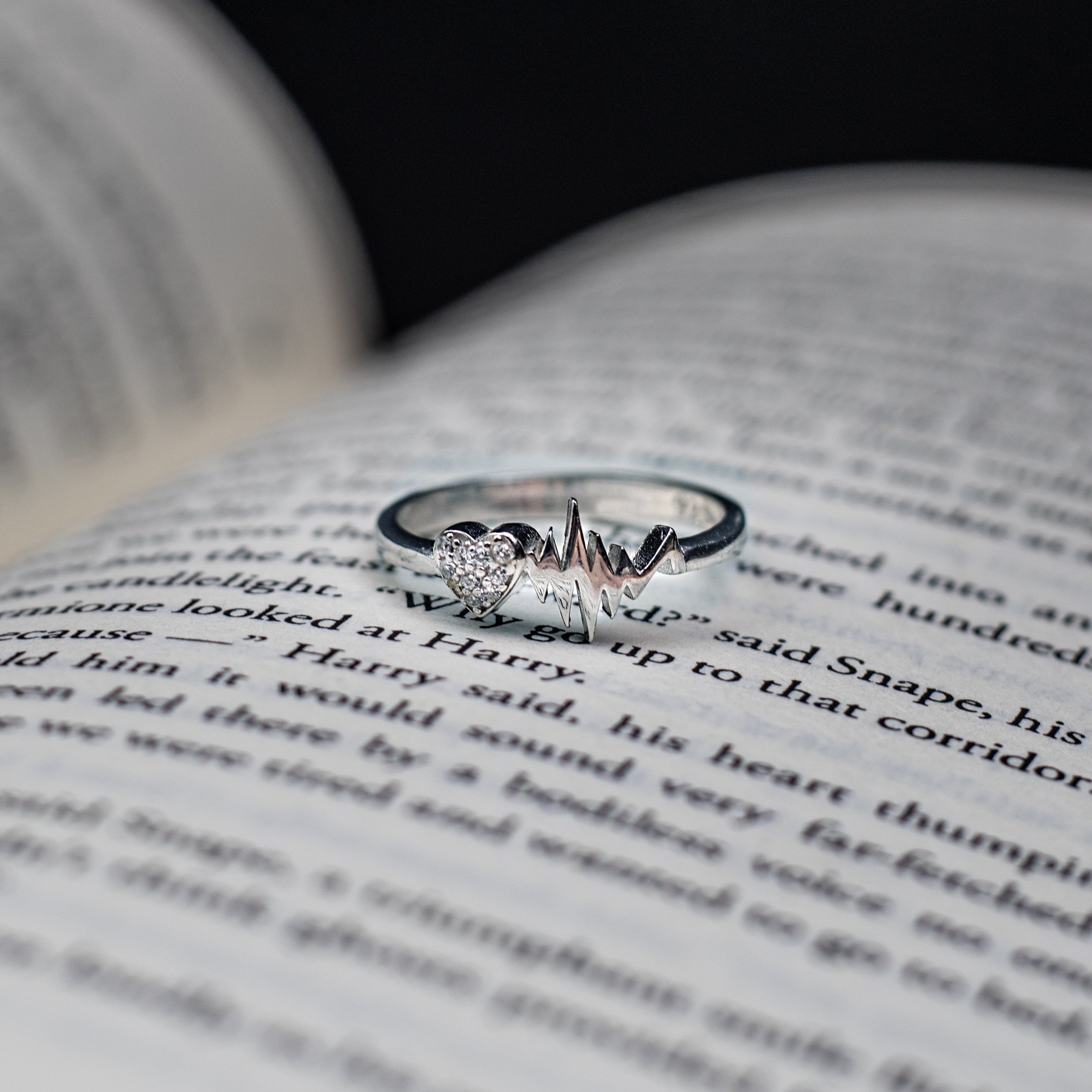 Pave CZ Heart & Heartbeat Sterling Silver Ring