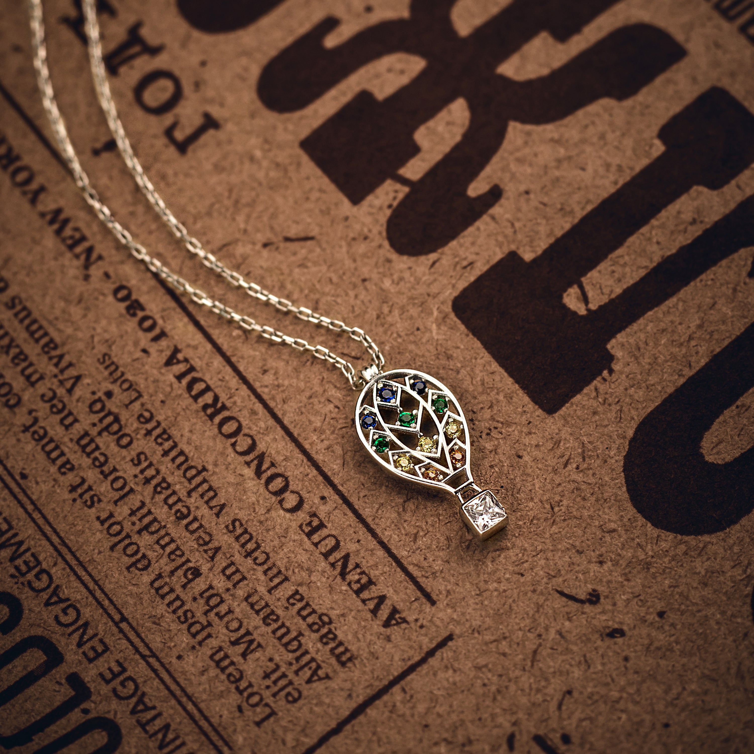 Multi Color CZ Hot Air Balloon Sterling Silver Necklace