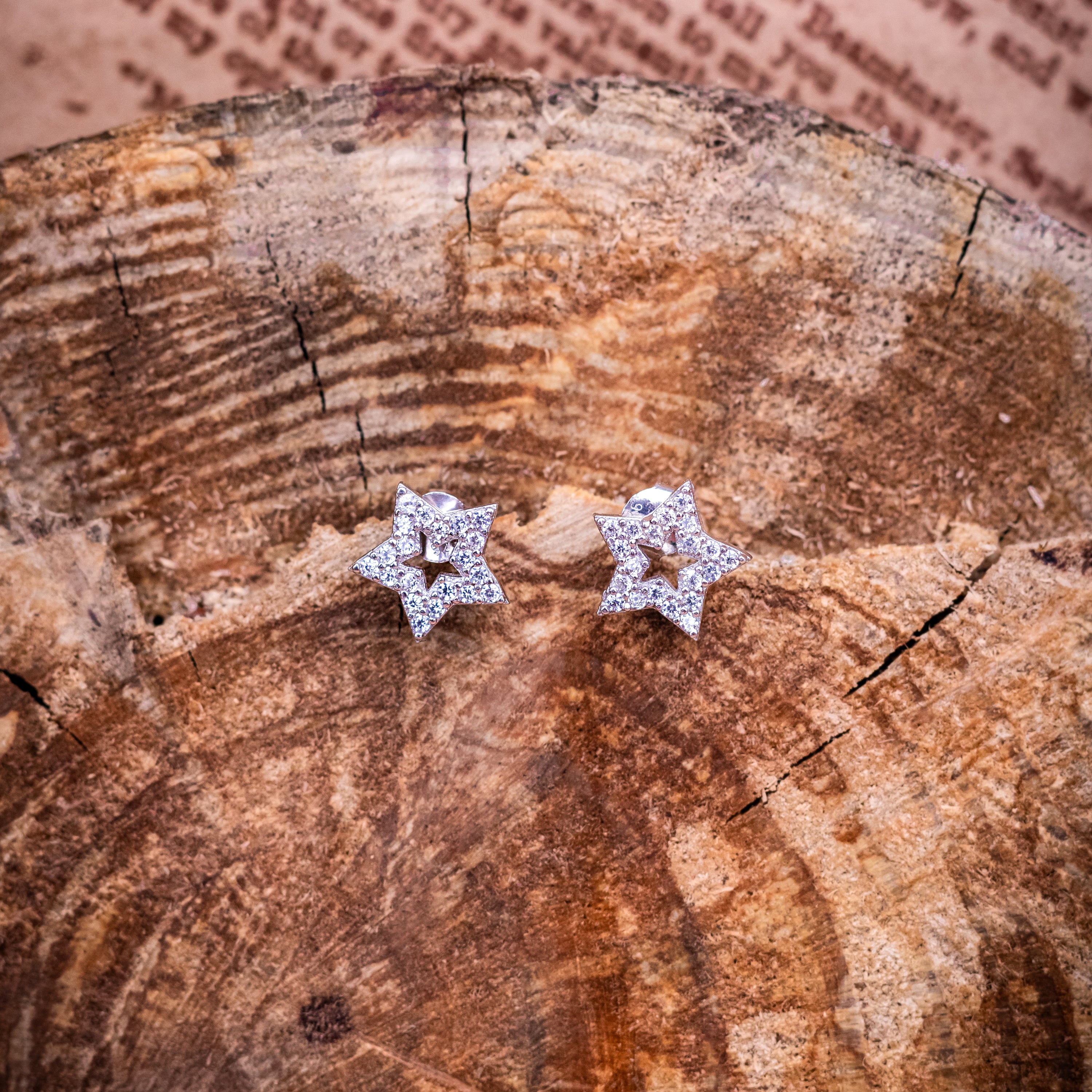 Pave CZ Star Sterling Silver Stud Earrings