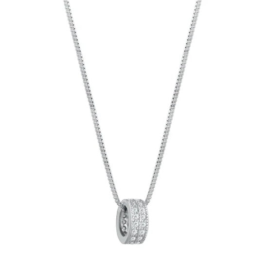 Sterling Silver Double Band CZ Pendant Necklace – Sparkling Ring Charm Jewelry for Elegant Everyday Style