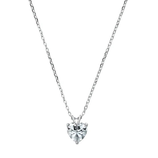 Heart Solitaire CZ Pendant Necklace in Sterling Silver, Dainty Cubic Zirconia Heart Jewelry for Women