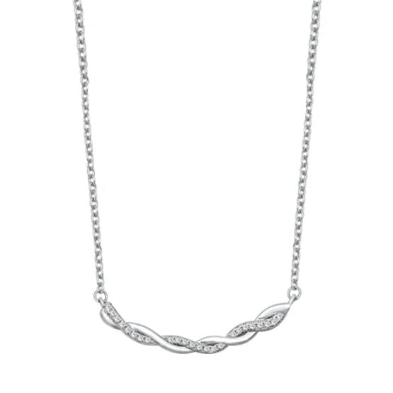 Sterling Silver Twisted Bar Necklace with CZ Accents – Elegant Dainty Jewelry for Everyday and Special Occasions