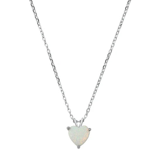 White Heart Opal Solitaire Necklace in Sterling Silver, Dainty Opal Heart Pendant Jewelry for Women