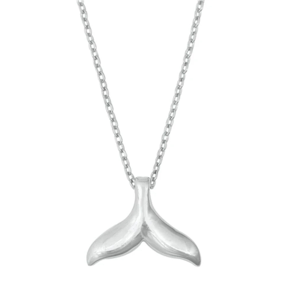 Sterling Silver Whale Tail Pendant Necklace, Ocean Marine Jewelry, Minimalist Beach Style Chain