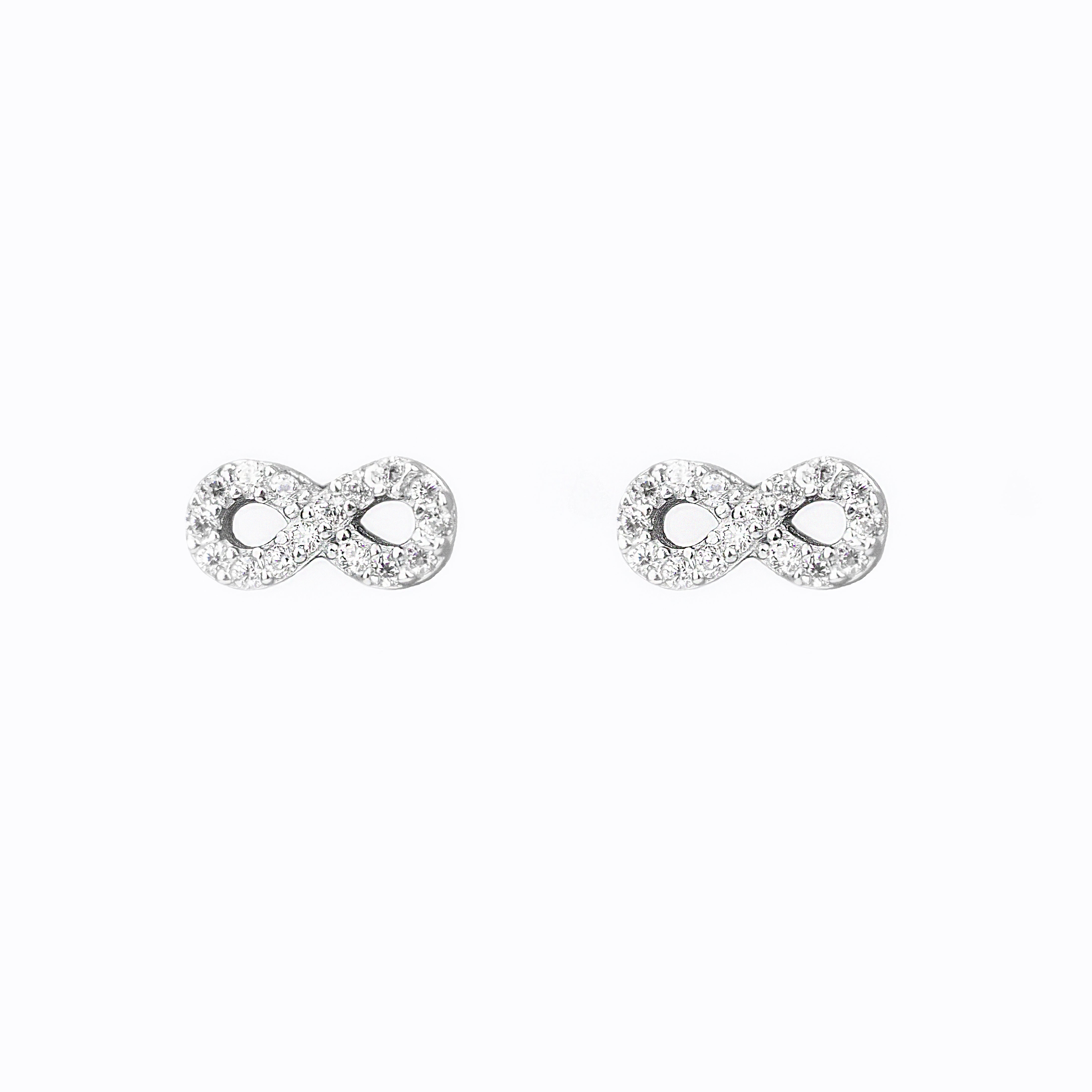Pave CZ Infinity Sterling Silver Stud Earrings