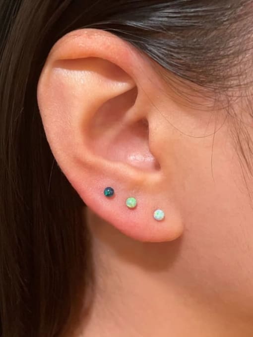 925 Sterling Silver Opal Stud Earrings – 3mm Round Ball Design in Blue, White, Pink, and Green for Everyday Elegance