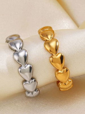 Adjustable Stainless Steel Heart Ring – Dainty Gold or Silver Open Band for Women, Stackable and Lightweight