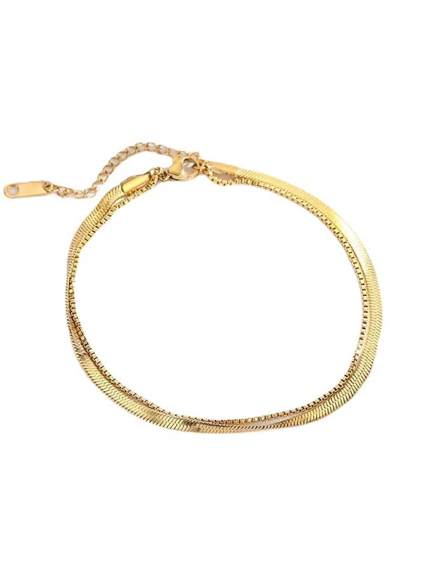 Gold Double-Layer Snake Chain Anklet for Women – Minimalist Titanium Steel Adjustable Foot Bracelet Jewelry