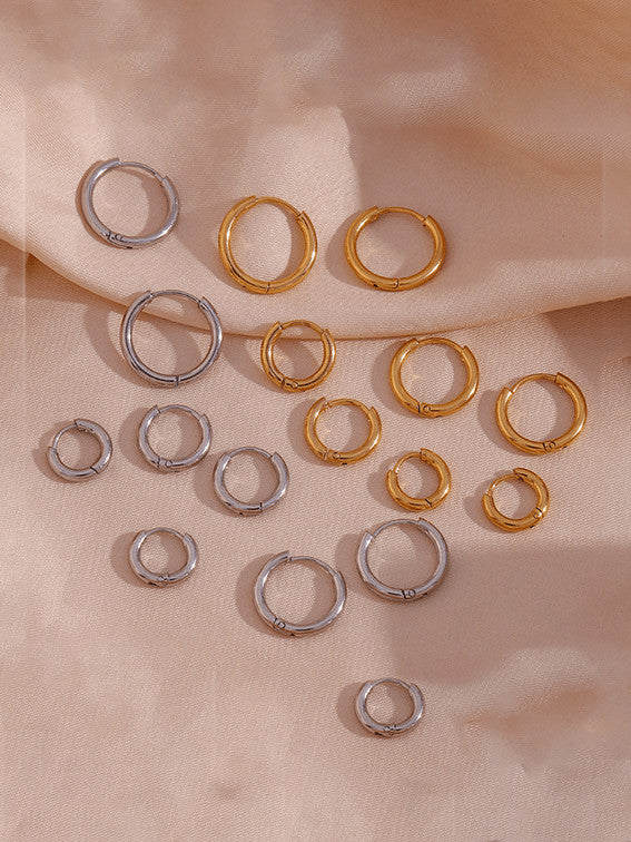 Chunky Stainless Steel Hoop Earrings for Women, 18K Gold & Silver Minimalist Thick Huggie Hoops, Everyday Style