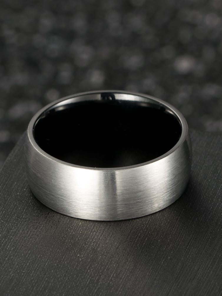 Brushed Matte Titanium Steel Band Ring with Black, Gold, or Blue Interior – Minimalist Men's Wedding Ring