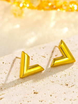 Gold Plated Titanium Steel V Stud Earrings – Modern Minimalist Geometric Jewelry for Women’s Daily Style