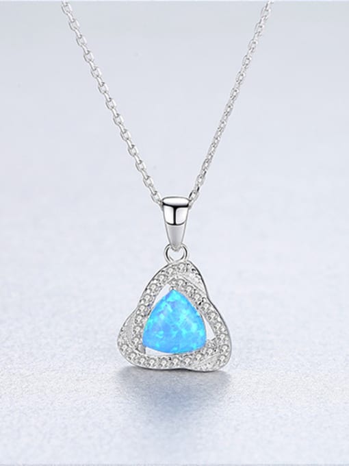 925 Sterling Silver Triangle Opal Halo CZ Pendant Necklace – Blue, Light Blue, White, Dark Green, Light Green