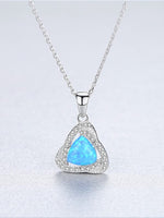 925 Sterling Silver Triangle Opal Halo CZ Pendant Necklace – Blue, Light Blue, White, Dark Green, Light Green