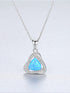 925 Sterling Silver Triangle Opal Halo CZ Pendant Necklace – Blue, Light Blue, White, Dark Green, Light Green