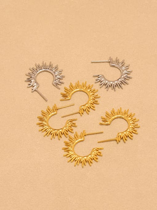 Gold and Silver Stainless Steel Sunflower Stud Earrings for Women – Minimalist Open Hoop Fashion Jewelry, Sunburst Earrings
