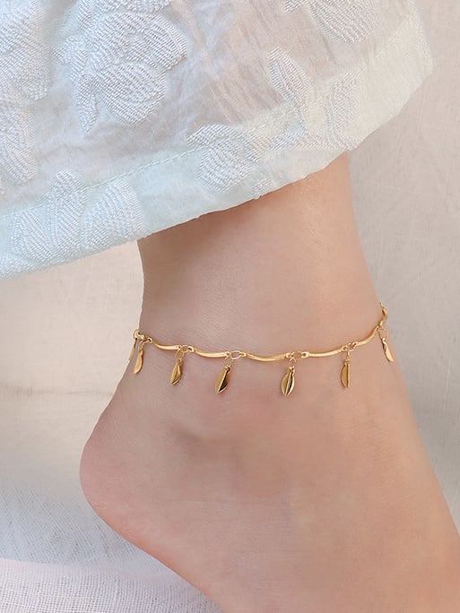 Gold Leaf Anklet for Women – Waterproof E-Coated 316L Stainless Steel Chain, Minimalist Boho Style Adjustable Bracelet