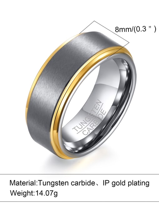 Men's Tungsten Carbide Ring with Gold IP Plated Edges – 8mm Brushed Matte Finish Comfort Fit Band