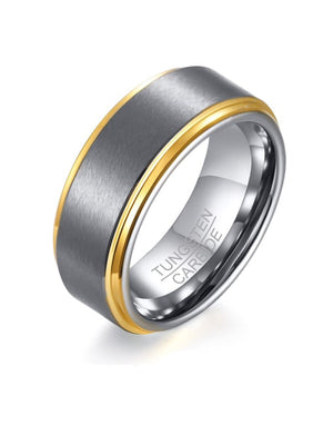 Men's Tungsten Carbide Ring with Gold IP Plated Edges – 8mm Brushed Matte Finish Comfort Fit Band