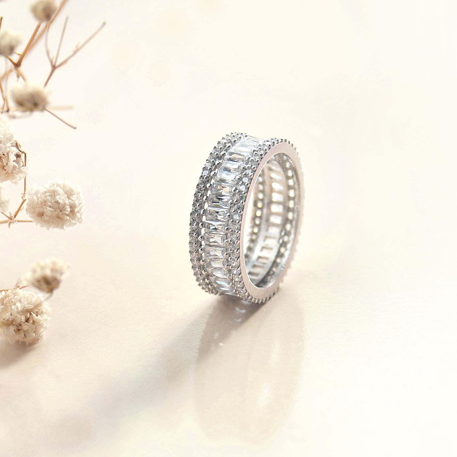 Baguette & Round CZ Full Eternity Sterling Silver Ring