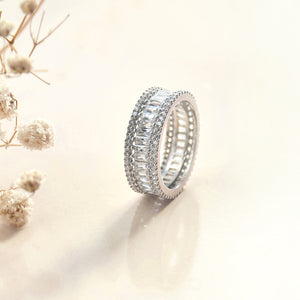 Baguette & Round CZ Full Eternity Sterling Silver Ring