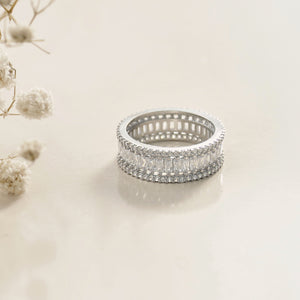 Baguette & Round CZ Full Eternity Sterling Silver Ring