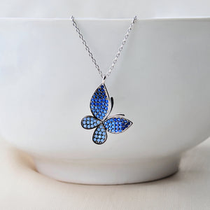 Shades Of Blue CZ Butterfly Sterling Silver Necklace