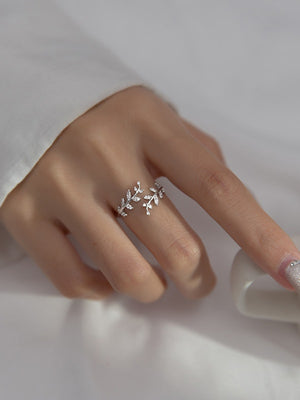 Adjustable Leaf Ring for Women – 925 Sterling Silver with Cubic Zirconia, Rose Gold, Gold & Silver, Nature-Inspired Jewelry
