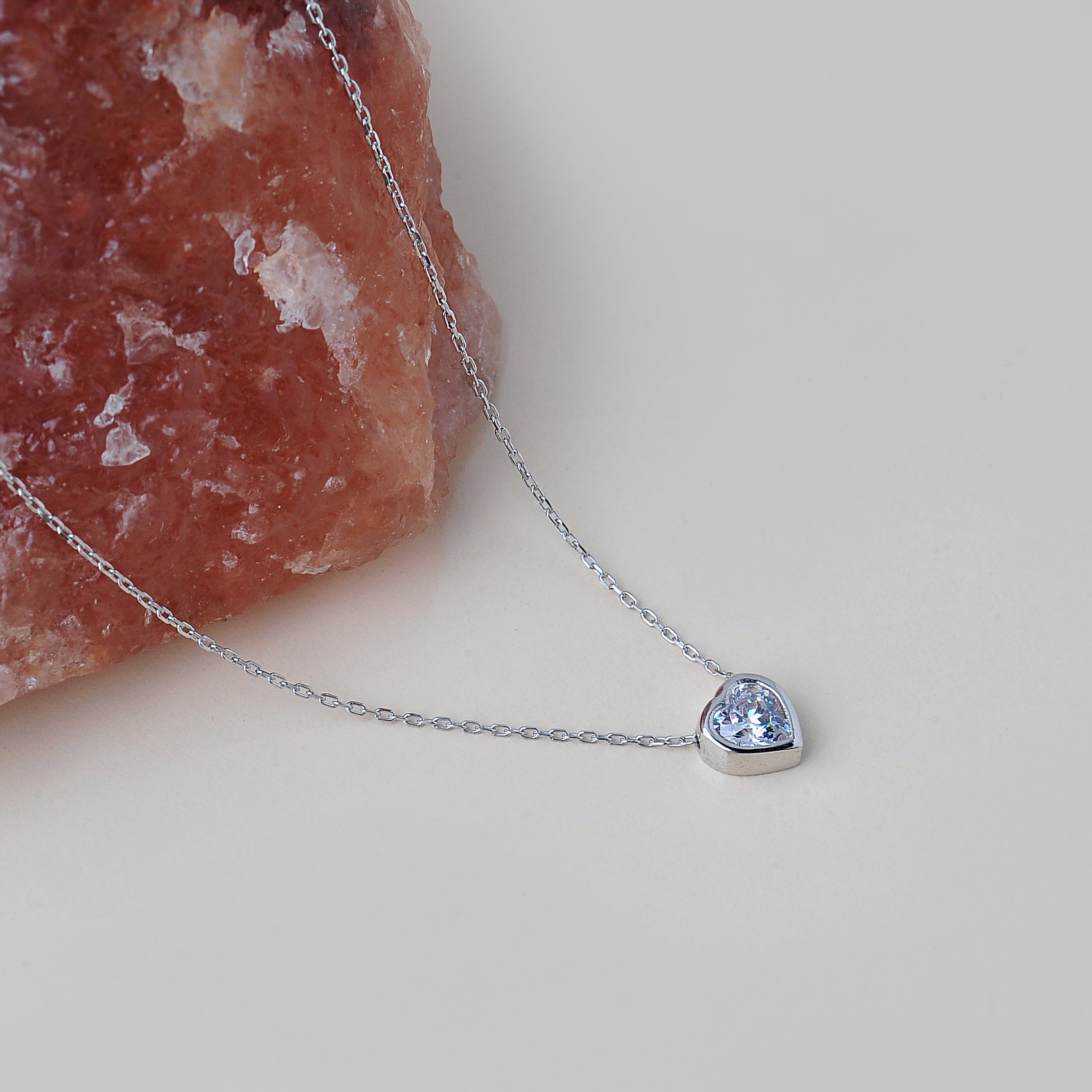 Heart Bezel CZ Solitaire Sterling Silver Necklace