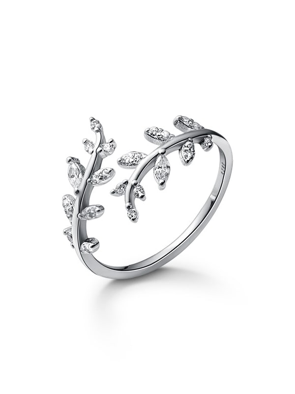 Adjustable Leaf Ring for Women – 925 Sterling Silver with Cubic Zirconia, Rose Gold, Gold & Silver, Nature-Inspired Jewelry