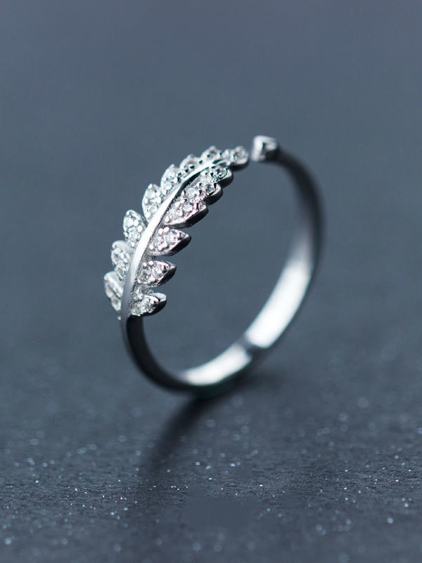 Adjustable Sterling Silver CZ Leaf Ring – Open Wrap Nature-Inspired Design in Silver, Gold & Rose Gold Finishes