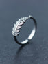Adjustable Sterling Silver CZ Leaf Ring – Open Wrap Nature-Inspired Design in Silver, Gold & Rose Gold Finishes