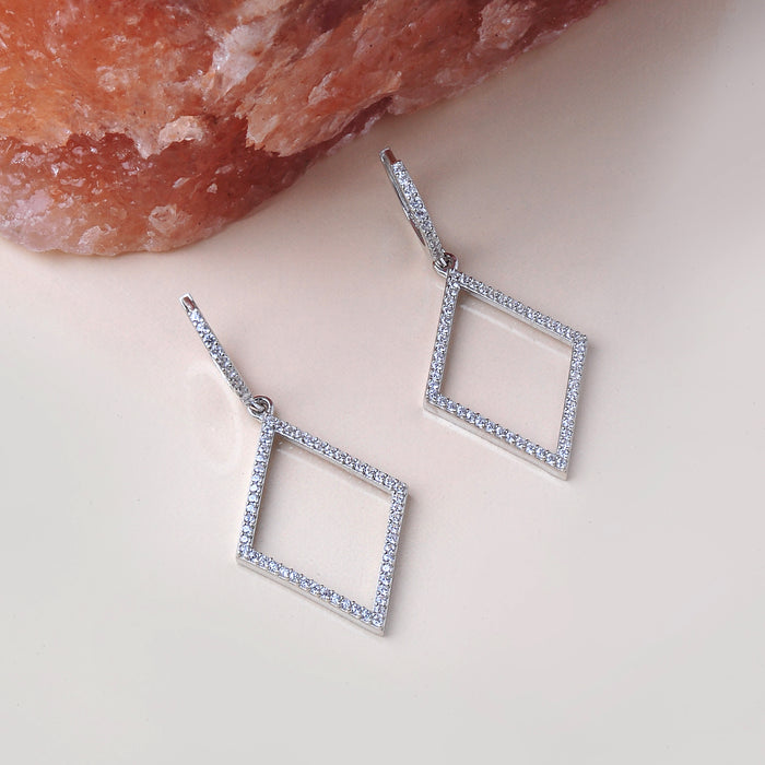 Pave CZ Diamond Shape Sterling Silver Dangle Earrings