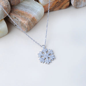Pave CZ Snowflake Sterling Silver Necklace