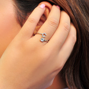 Pave CZ Letter "C" Sterling Silver Adjustable Initial Ring
