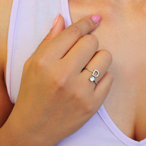 Pave CZ Letter "D" Sterling Silver Adjustable Initial Ring