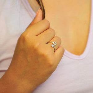 Pave CZ Letter "Q" Sterling Silver Adjustable Initial Ring