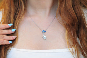 Blue/Pink CZ Flying Elephant & Balloon Sterling Silver Necklace