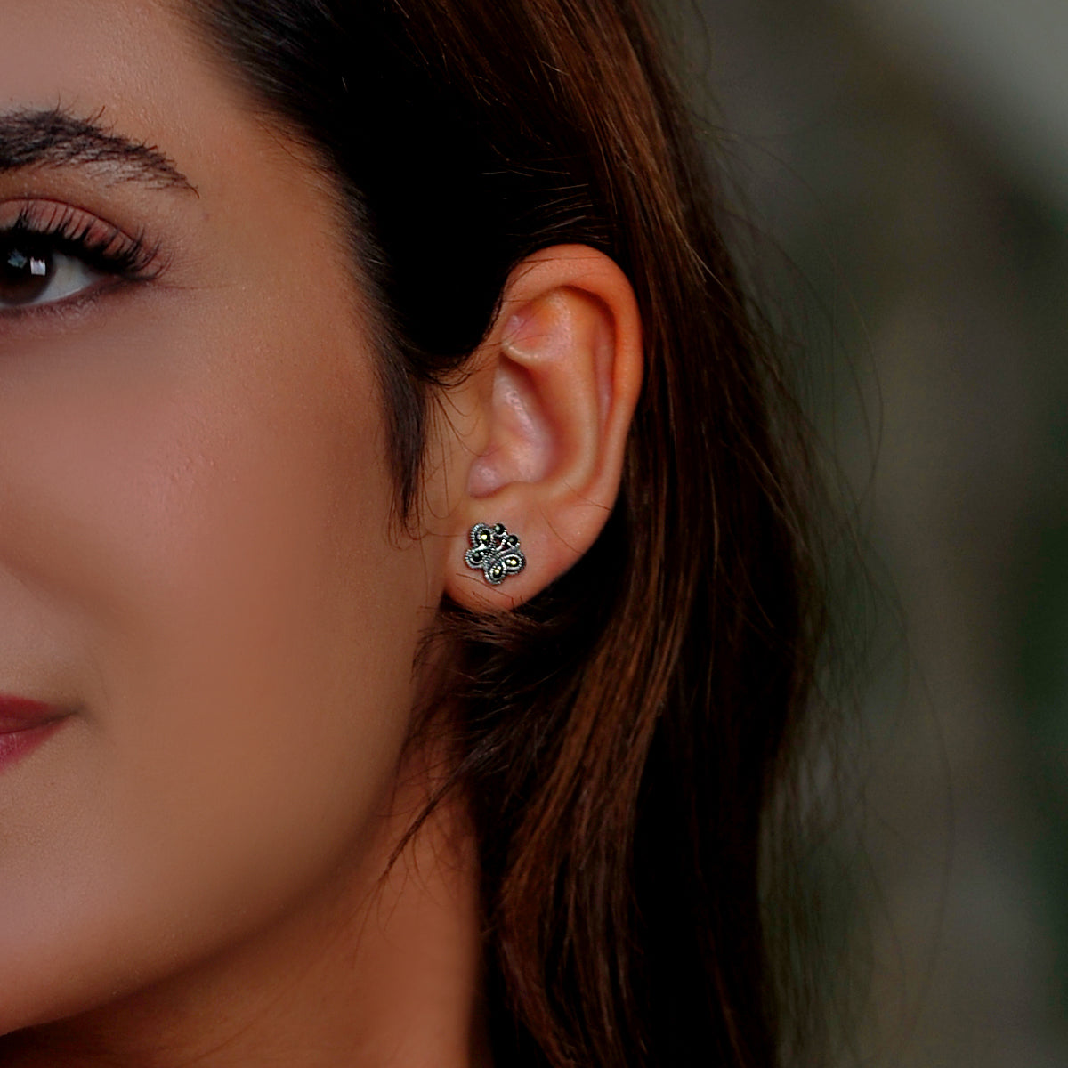 Marcasite Butterfly Sterling Silver Stud Earrings