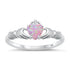 Pink Heart Opal and CZ Claddagh Sterling Silver Ring – Romantic Irish Symbol of Love and Devotion