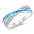 Sterling Silver Blue Opal & CZ Crossover Ring – Dainty Elegant Band with Ocean-Inspired Sparkle