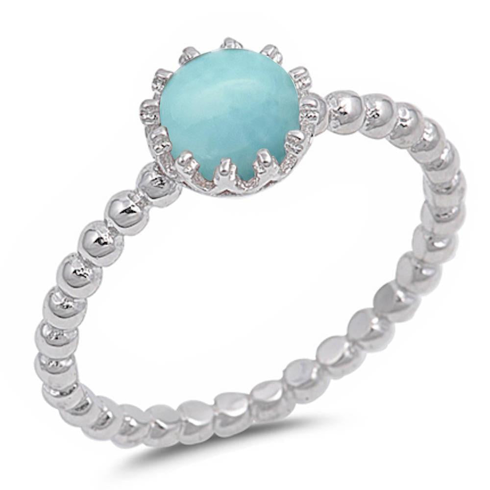 Round Fire Opal/Larimar Crown Beaded Sterling Silver Ring