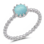 Round Fire Opal/Larimar Crown Beaded Sterling Silver Ring