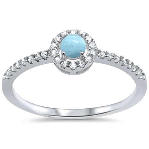 Round Fire Opal/Larimar Halo CZ Sterling Silver Ring