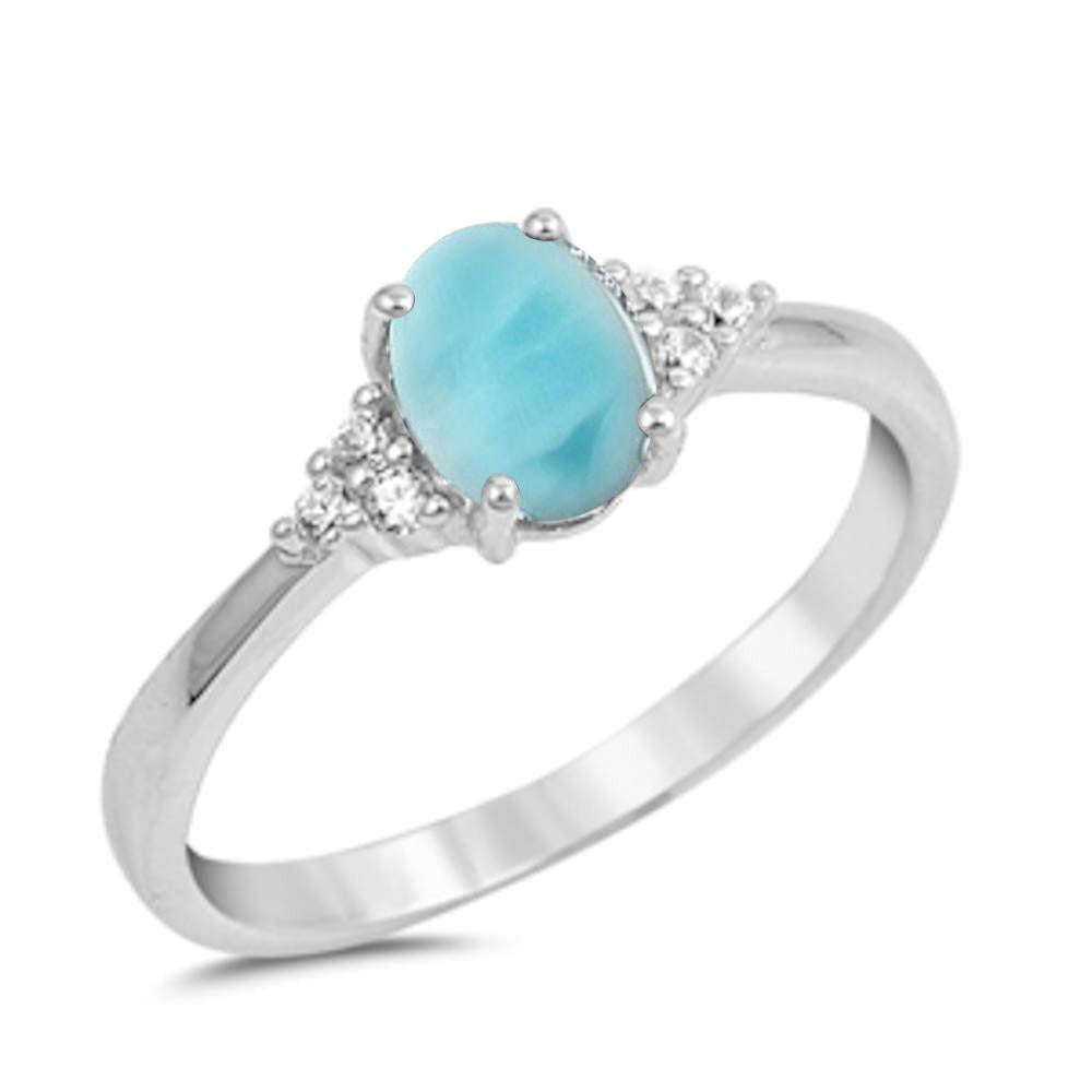 Oval Opal/Larimar Accented With CZ Stones Sterling Silver Ring
