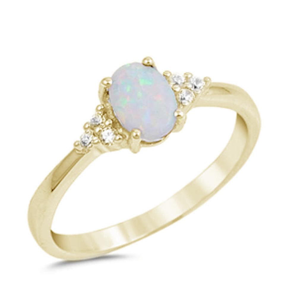 Oval Opal/Larimar Accented With CZ Stones Sterling Silver Ring