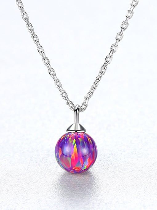 925 Sterling Silver Opal Ball Necklace – Dainty Round Fire Opal Pendant in Light Blue, Green, or Red