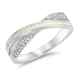 Sterling Silver White Opal & CZ Crossover Ring – Elegant Dainty Band with Iridescent Sparkle